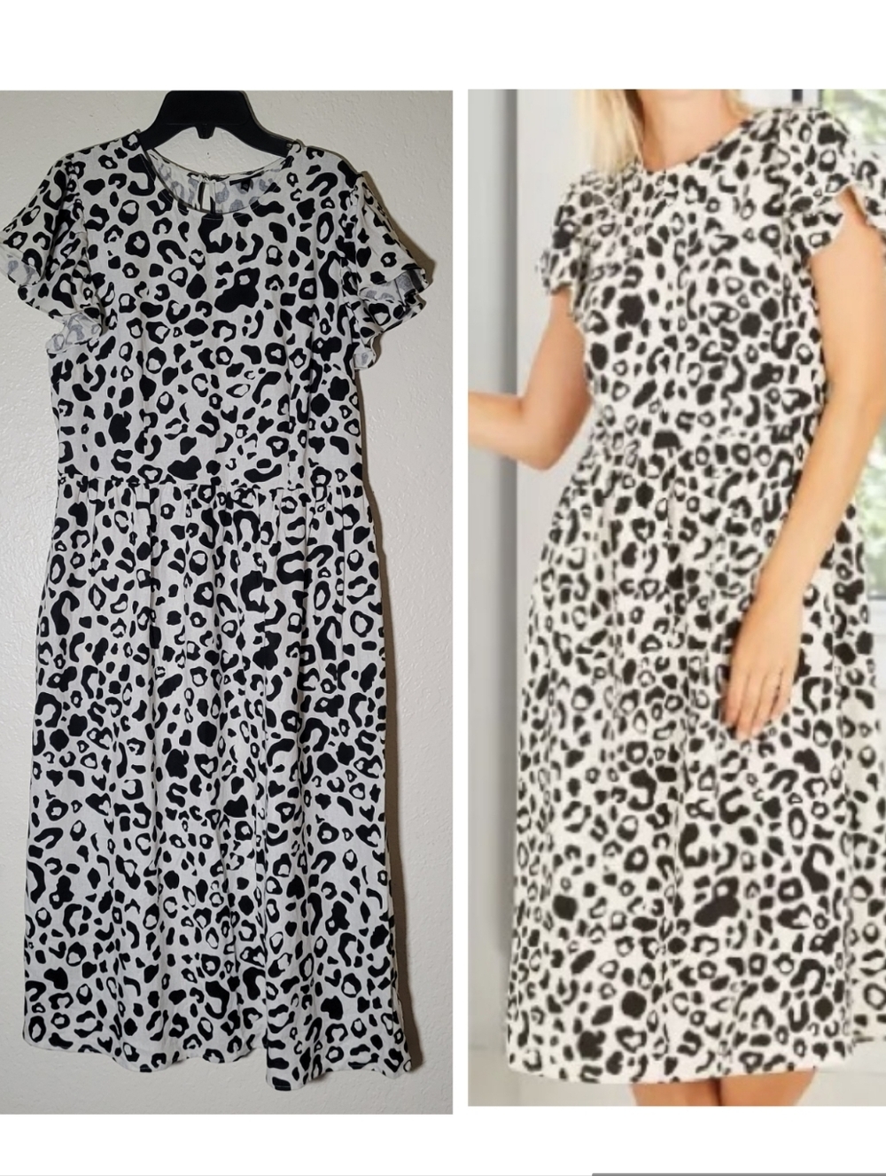 Who What Wear | XL Leopard Print Linen Blend Midi Dress Flutter Sleeve Summer